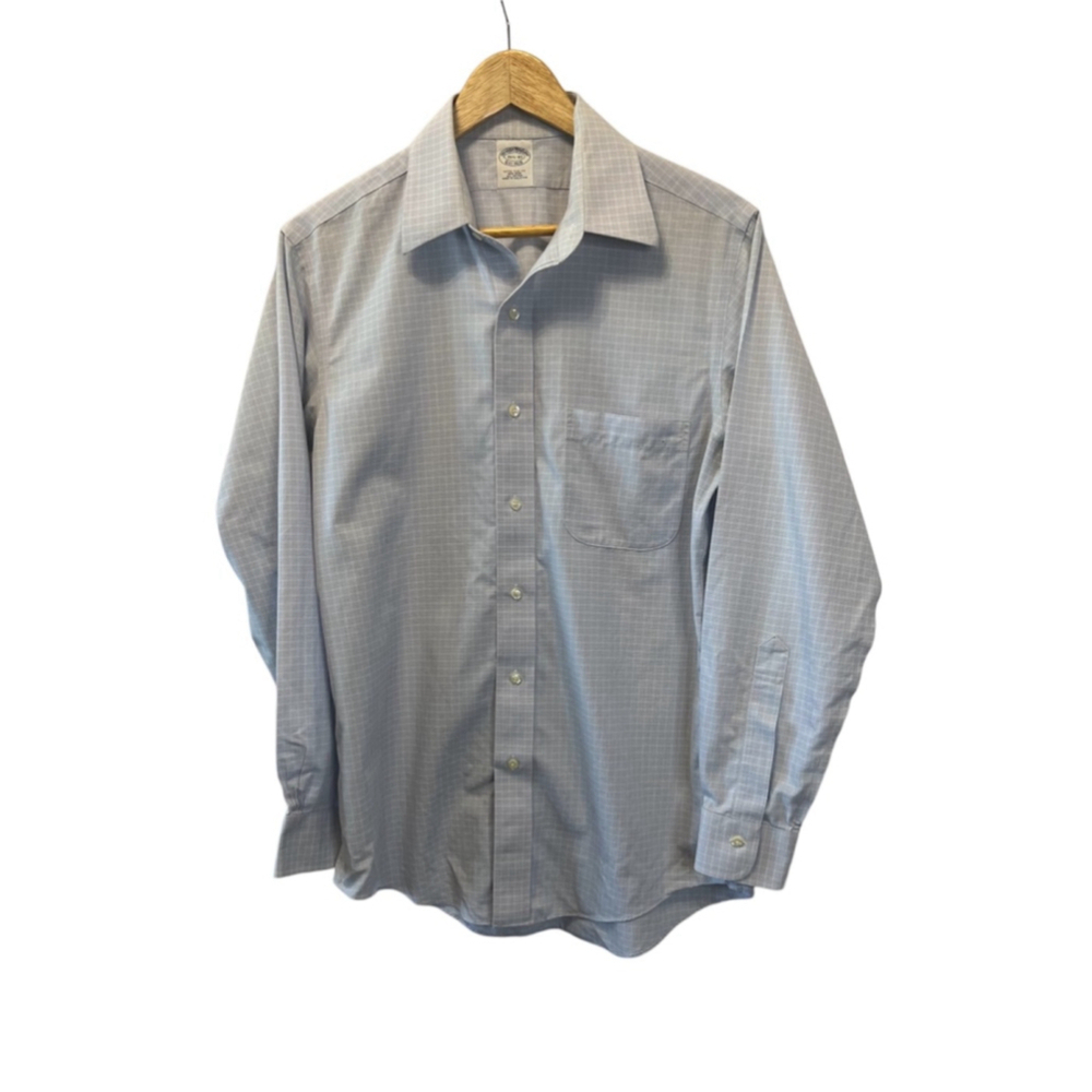 MENS BROOKS BROTHERS Extra Slim Fit Blue & White Plaid Button Up Dress Shirt
